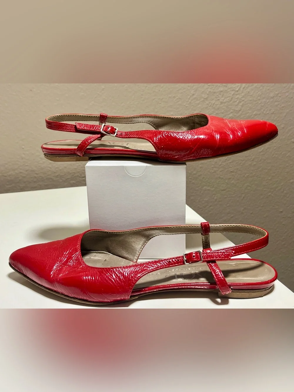 AGL Red Italian Leather Flats